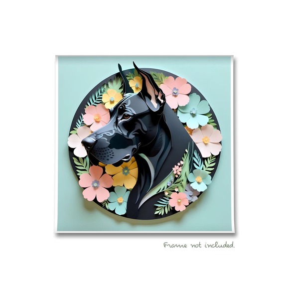 Great Dane Papercut Art: 12x12 Black Dane Dog Pet Portrait Digital Art Print - Picture 2 of 7